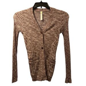 NWOT! Athleta Revolve Cardigan XXS Brown Ribbed Knit Button-Up